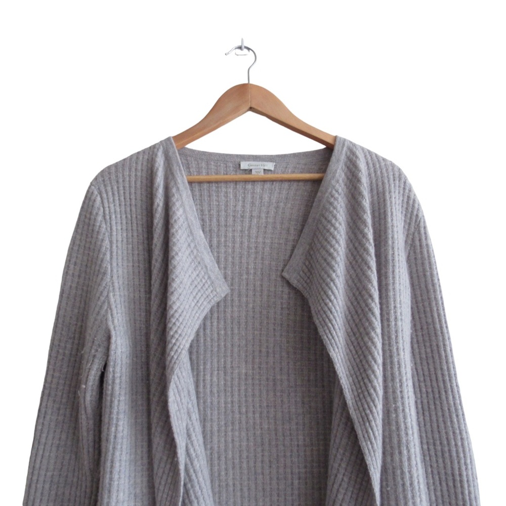 Garnet Hill Grey Cashmere Cardigan Sweater Size Large Open Front Long Line - Picture 5 of 10